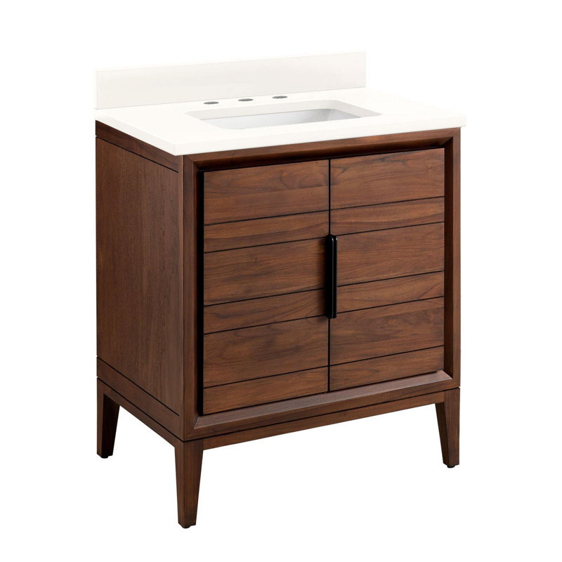 30" Java Teak Single Bathroom Vanity with Arctic White Quartz Top
