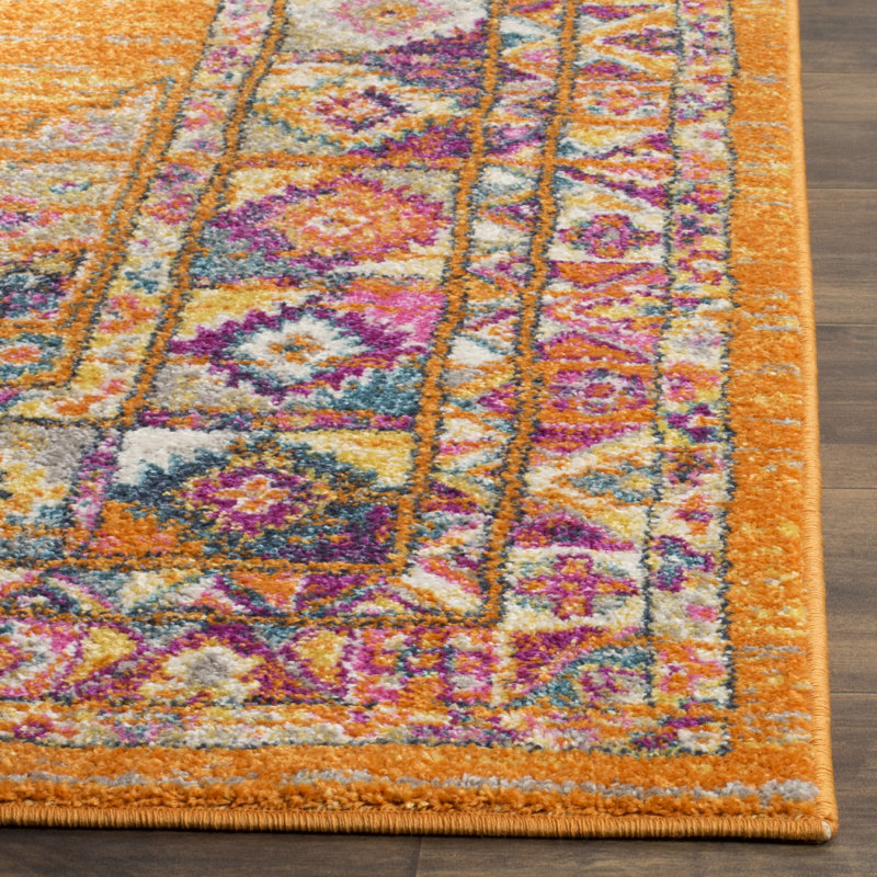 Christa Southwestern Orange/Fuchsia Area Rug, Square 5'1"