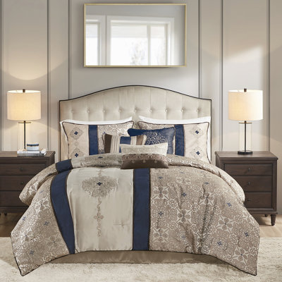 King Comforter - Navy With 2 Matching Shams & Bedding Pillows