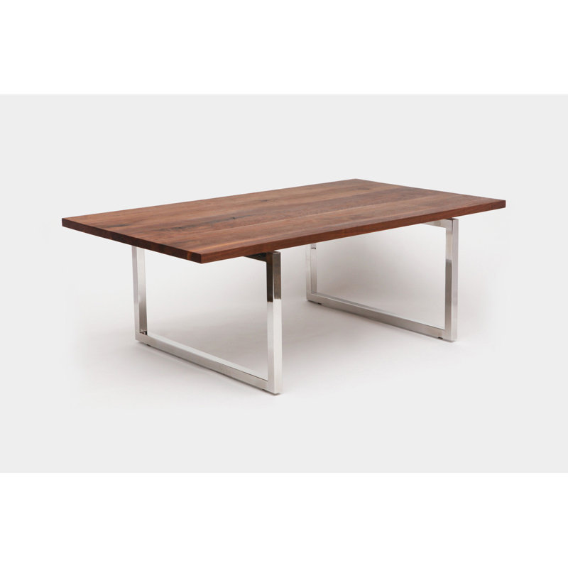 Gax Walnut Wood Dining Table, 36" W x 96" L, Polished Stainless Steel