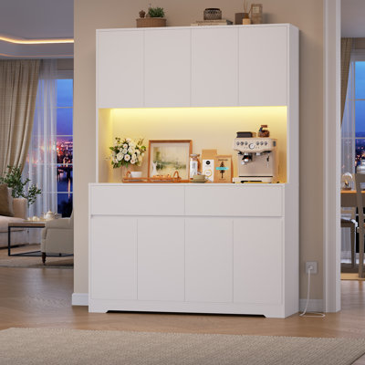 🎨💡Color Your Kitchen: 8-Door Baker's Rack with Fully Adjustable Smart LED Lights & Charging Station
