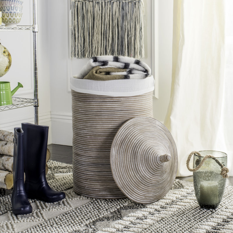 Panier à linge avec doublure, Blanc naturel délavé