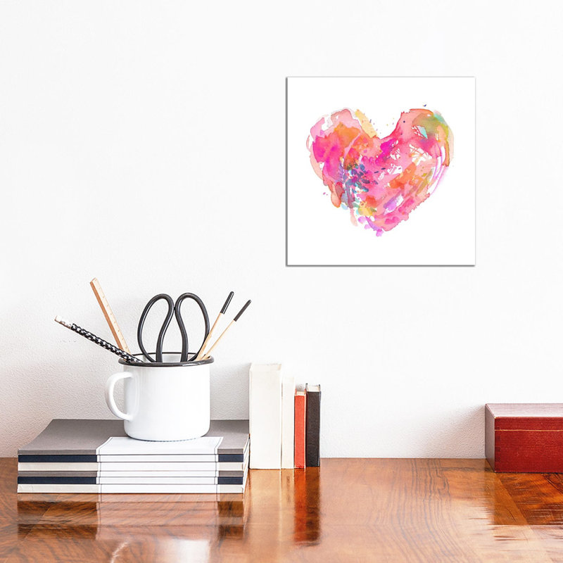 Messy Watercolor Heart, Fuchsia by Stephanie Corfee - Wrapped Canvas Painting, 30.48 cm H x 30.48 cm W