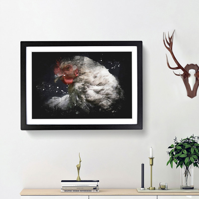 White Hen - Picture Frame Graphic Art Print, 24cm H x 33cm W x 2cm D, Black Framed