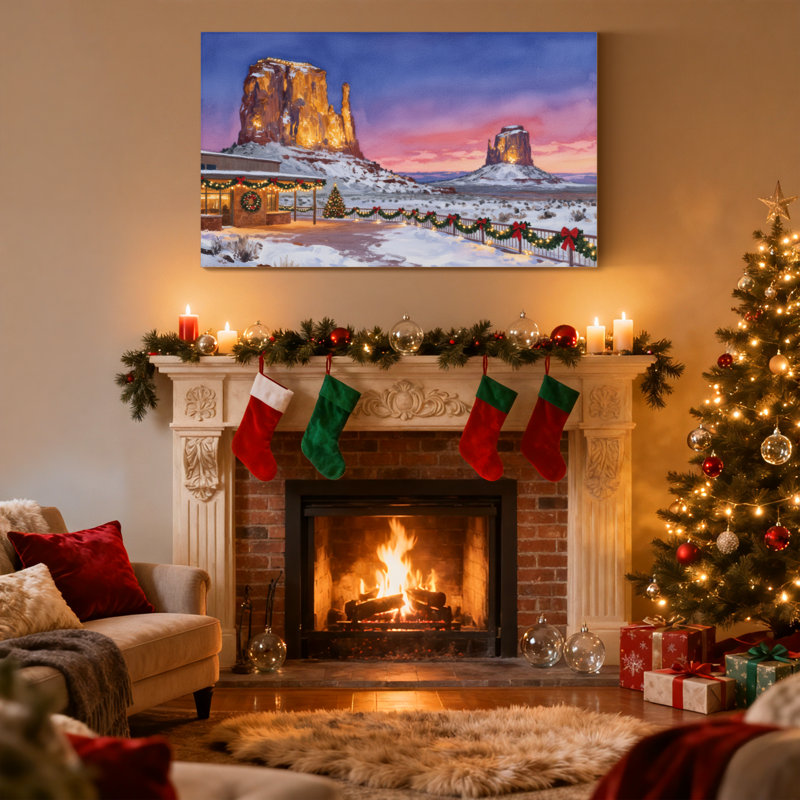 «Christmas Christmas Cabin Landscape Winter with Rock Formations», ensemble de 3 impressions d'art sur toile