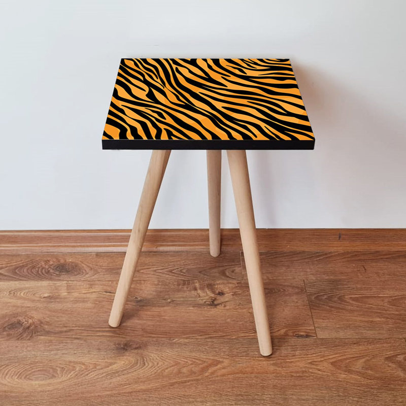Modern Side Table with Beech Wood Legs, Orange & Black, 13.8 x 16.5 x 13.8 inches | 100% MDF, Thickness: 0.71 inches | Stylish & Functional Design for Living Room, Bedroom, or Office, Perfect for Any Space