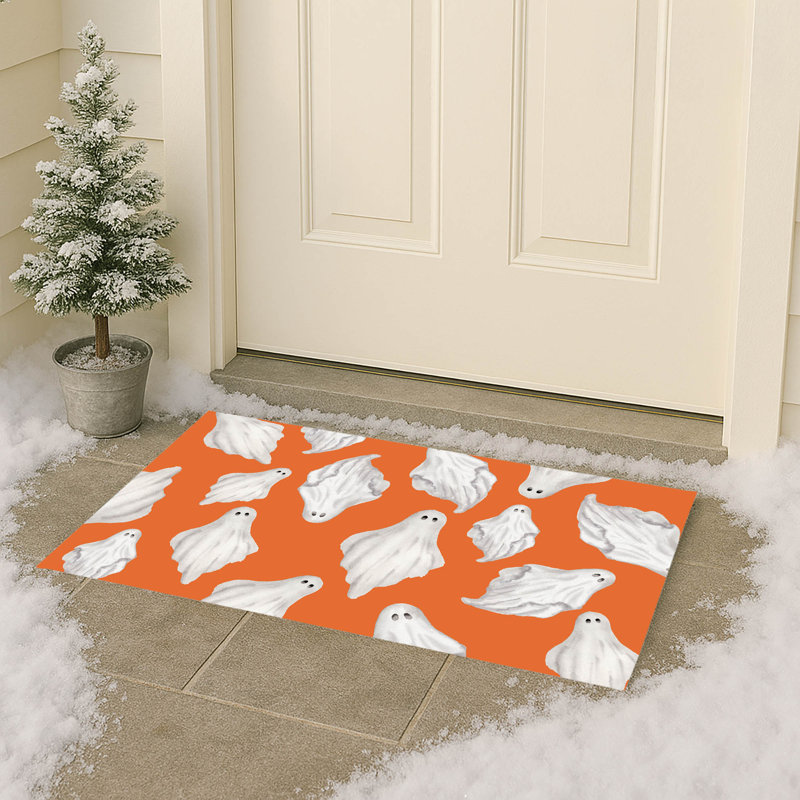 Tapis de porte extérieur Spooky Ghost, L 17 po x L 24 po, Orange