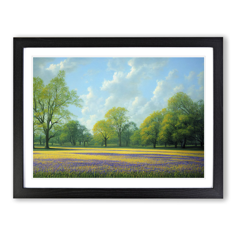 XH1022-8363X Striking Bluebell Field - Single Picture Frame Painting, Black, 25cm H x 34cm W x 2cm D