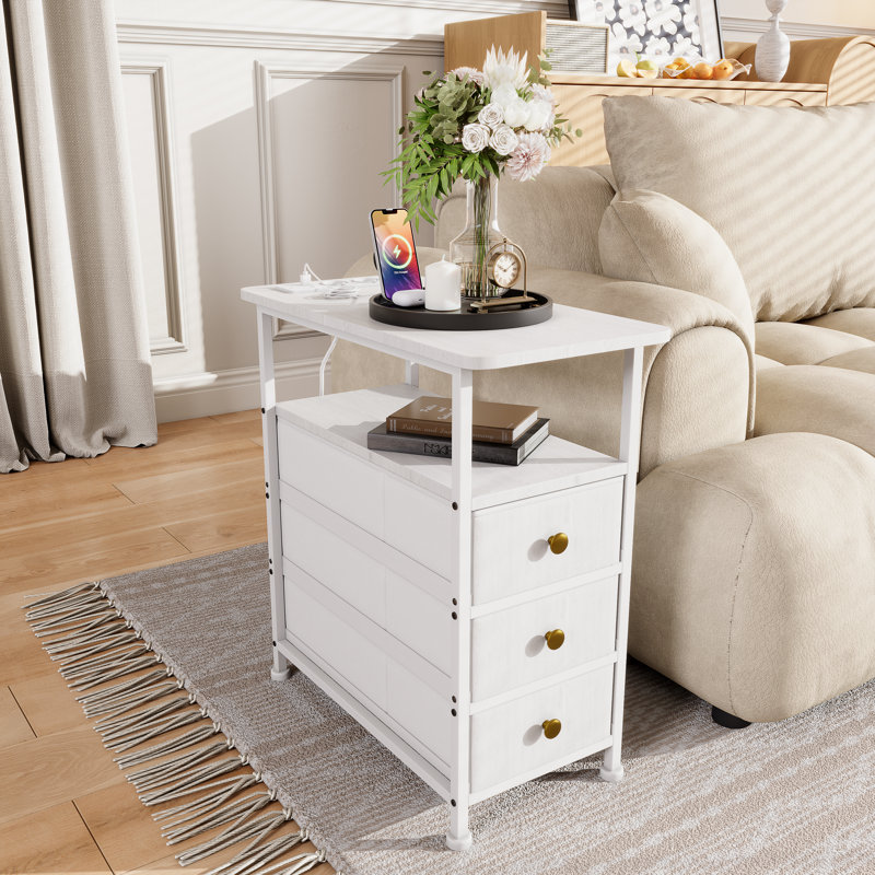 30cm W Bedside Table, White Wood