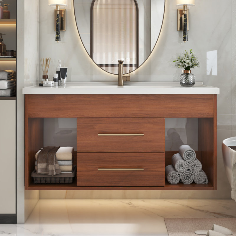 Meuble-lavabo simple de style moderne Mid-Century avec lavabo en céramique