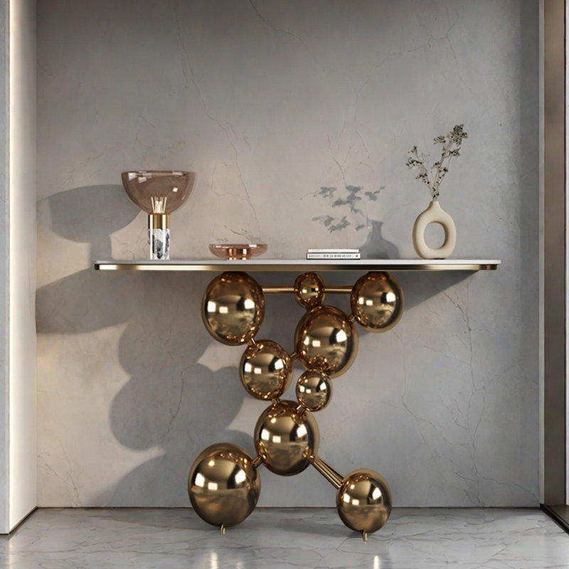 Console de hall d'entrée de luxe Italian Light, H 33,5 po x l 47,2 po x P 13,8 po, Or champagne
