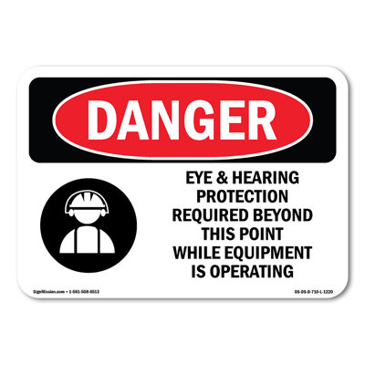 Eye And Hearing Protection Required Plastic Sign 14" X 10"