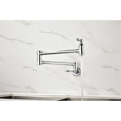 Pot Filler Faucet Wall Mounted - Brass, Arm For Efficient Filling, Double Handles To Control Water Volume Accurately, Surface Easy Filling Operations, Flow Precisely, Corrosion Treatment