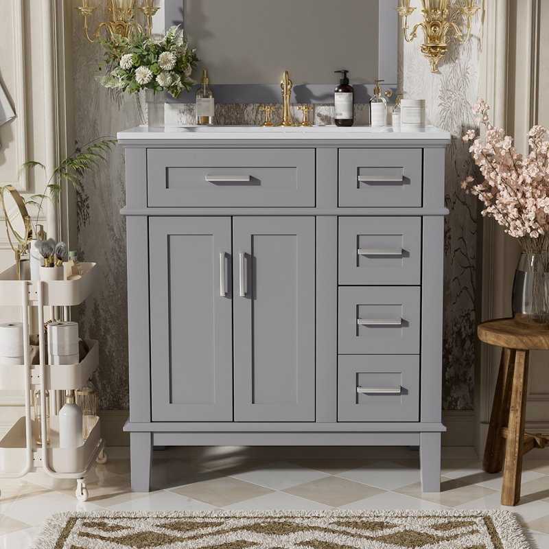 Meuble-lavabo 30 po avec lavabo en céramique, Gris