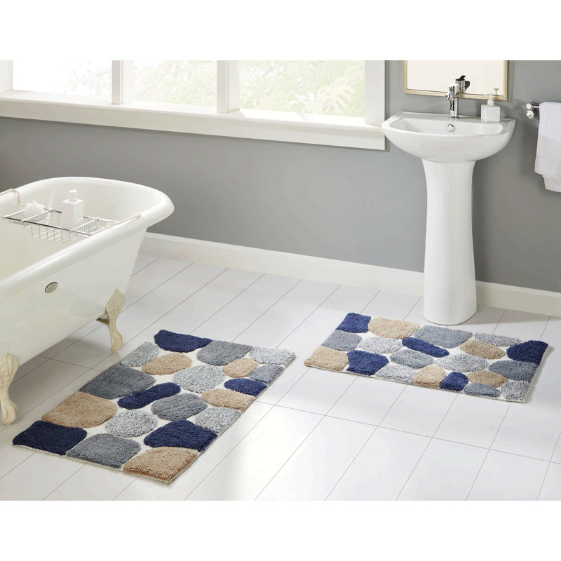 Ensemble de tapis de bain Creline, Bleu de Sienne, L 24 po x L 40 po, l 21 po x L 34 po