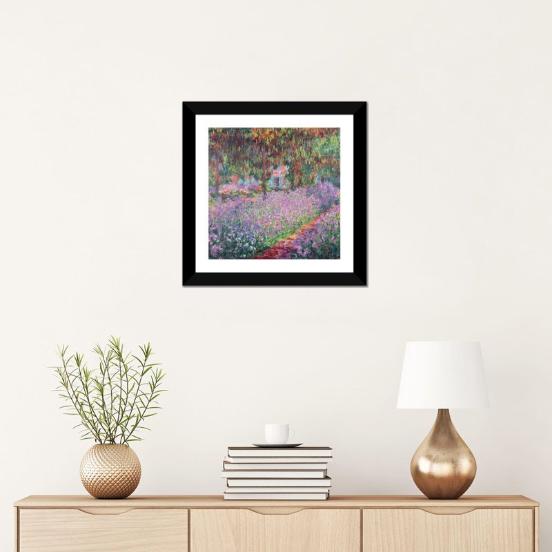 "Le jardin de l’artiste à Giverny" par Claude Monet 1900, reproduction d’art, H 16 po x l 16 po x p 1 po, Papier encadré noir