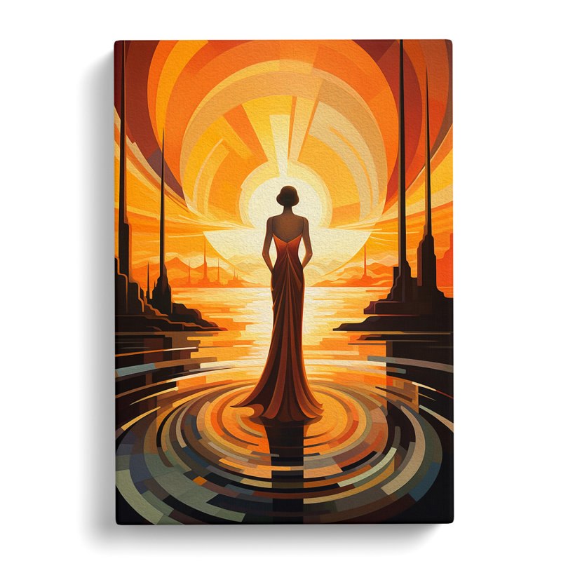 Art Deco Sunset Contemporary No.2 - Wrapped Canvas Print, 76cm H x 50cm W x 3cm D
