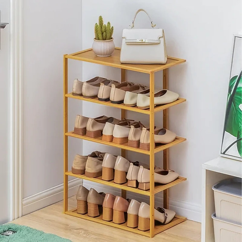 5-Tier Corner Shoe Rack, Bamboo Narrow Shoes Display Shelf Stand Storage Organizer for Entryway
