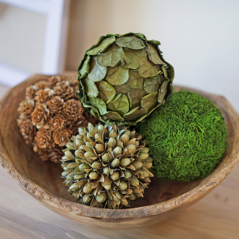Sharen Handmade Natural & Preserved Topiary Balls – Decorative Bowl Filler Orbs In Green & Brown – Botanical Accent Set Of 6