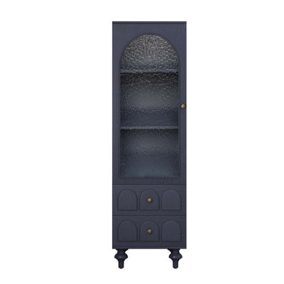 62.99" Tall Storage Cabinet Display Cabinet with Tempered Glass Door, Two Drawers and an Adjustable Shelf Spacious Storage Solutions, for Living Room, by Charlton Home