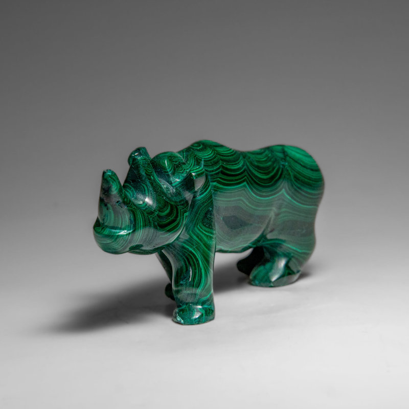 Genuine Polished Malachite Rhino Carving (333.2 Grams)