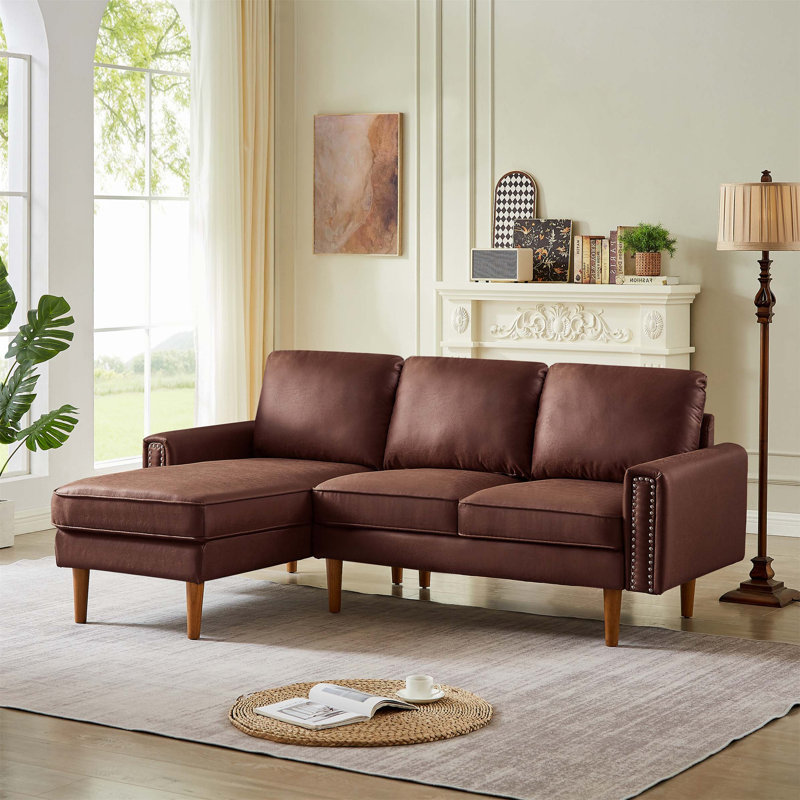 Garate Upholstered L-Shaped Sectional, Left Hand Facing, Dark Brown Tech Cloth