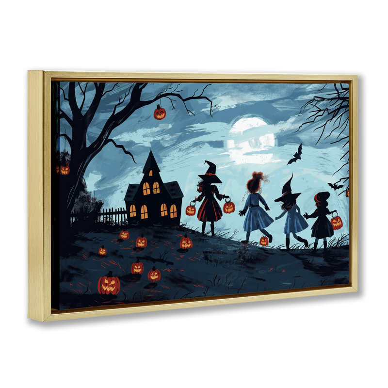 Cadre flottant Witch Trick Or Traiter, design par Wumples, H 17 po x l 25 po, Cadre flottant métallique doré