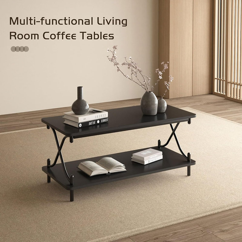 Table basse avec rangement et tablettes ouvertes pour le salon, le design moderne et rectangulaire