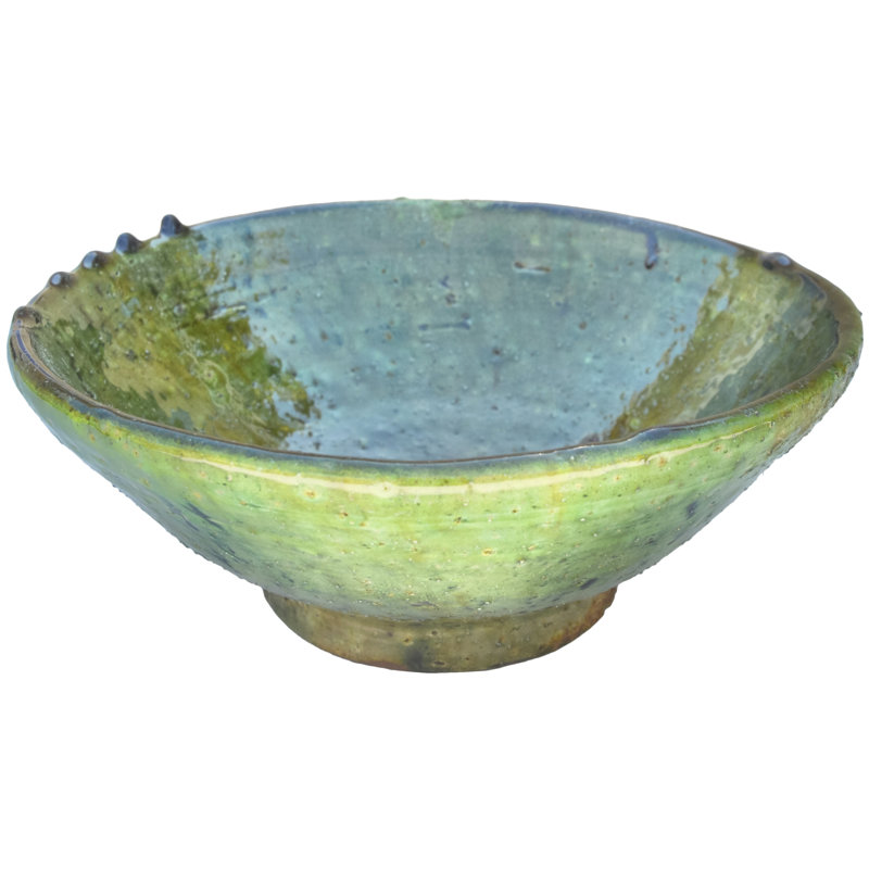 Bol marocain antique en céramique fabriqué à la main avec des teintes vertes