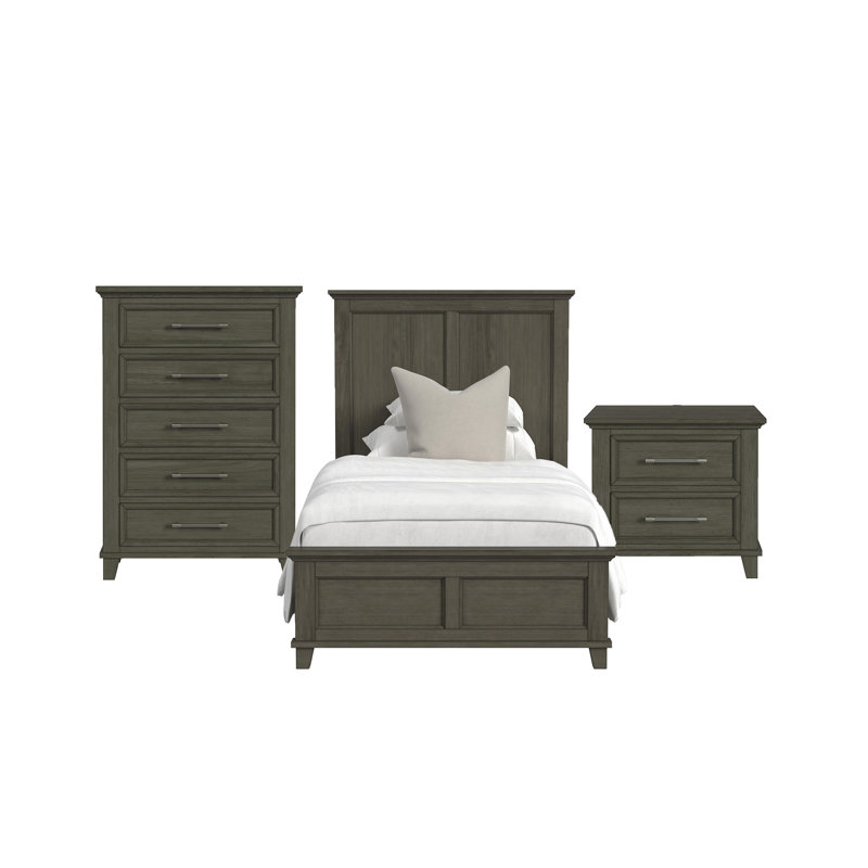 Ensemble de chambre à coucher à panneaux 3 pièces Nhek, Gris, Très grand