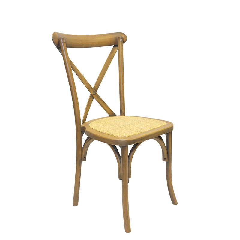 Arredondo 43cm H Solid Wood Cross Back Stacking Side Chair, Rustic Oak