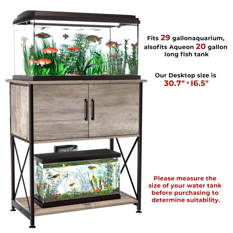Gray Metal and MDF 29 Gallon Aquarium Stand with Storage Cabinet