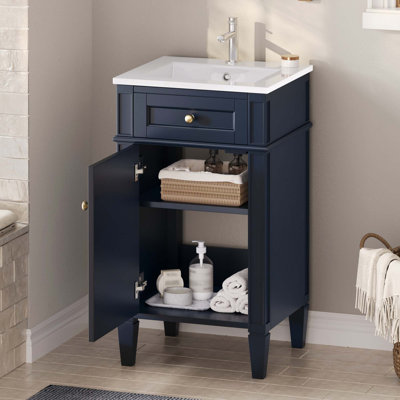 Meuble-lavabo de style français avec lavabo en céramique et porte à fermeture douce