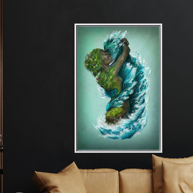Art sur toile moderne, surréel et terrestre, H 65 po x l 45 po, Reproduction encadrée sans passe-partout, Blanc