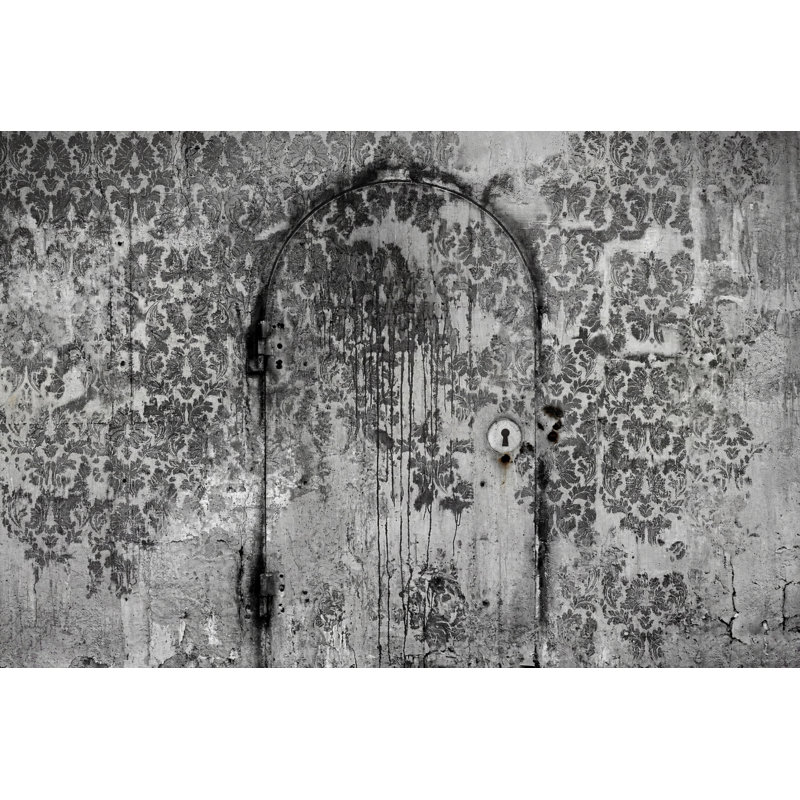 Mur de porte patiné délavé patiné, 100"x96", Peler et coller