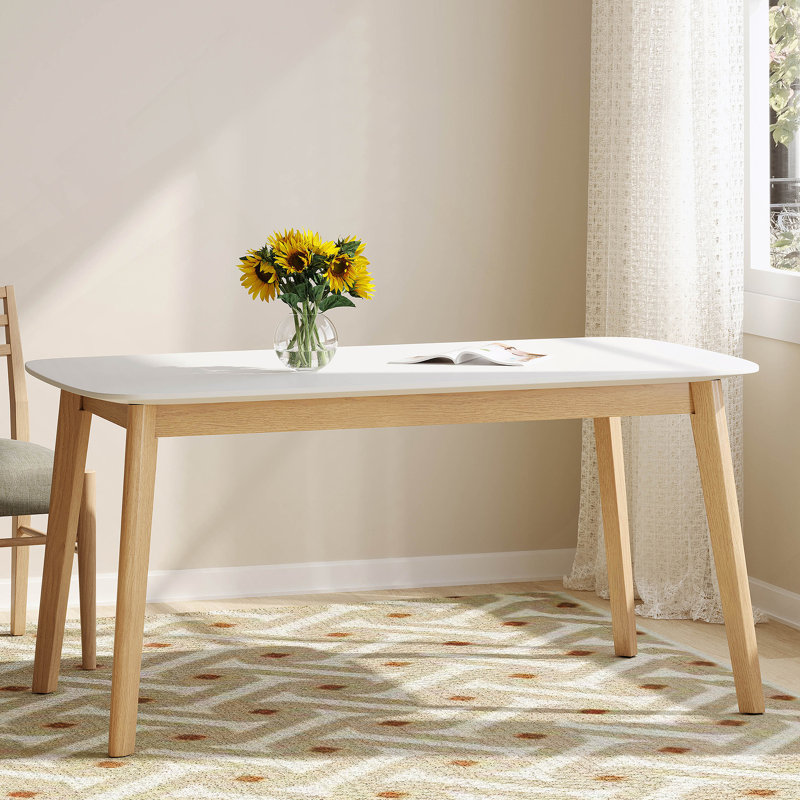 Table de salle à manger rectangulaire 1 pièce sans chaise, Blanc, Bois manufacturé