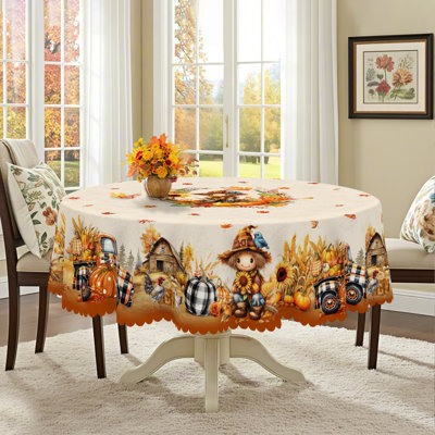 1pc Autumn Decor Thanksgiving Polyester Tablecloth, Maple Leaves And Birds Design, Rectangular And Round Autumn Harvest Tablecloth, Thanksgiving Gift, Suitable For Fall Indoor/Outdoor Use, Camping And Picnic Decoration