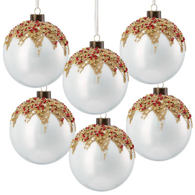D3,9 po, boules de Noël décoratives, boules de Noël suspendues en verre pour décorations de fêtes, lot de 6
