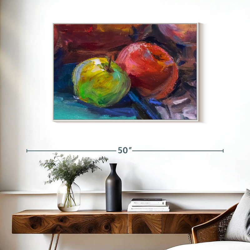 Nature morte aux pommes, 37 po x 25 po, Cadre flottant blanc