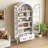 67" Arched Display Cabinet with Glass Doors, Farmhouse China Cabinet with Adjustable Shelves and Drawer