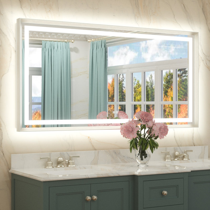 Miroir de salle de bain Dineen, 60 po x 30 po, Nickel brossé