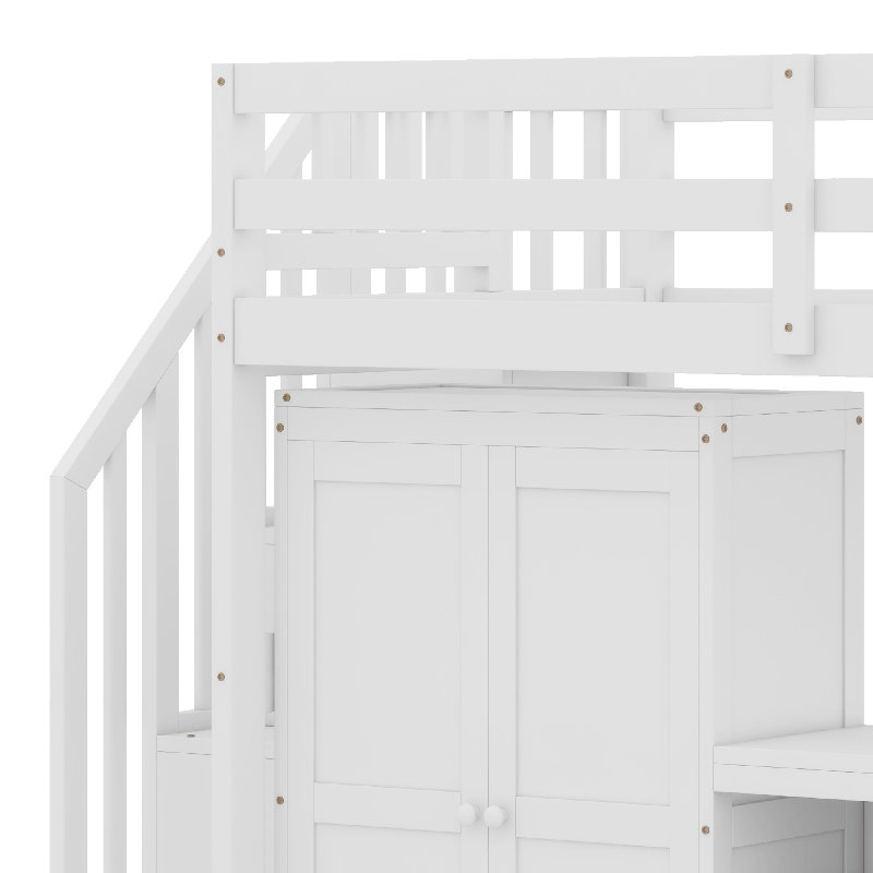 Lit mezzanine avec escalier, Lit simple, Blanc