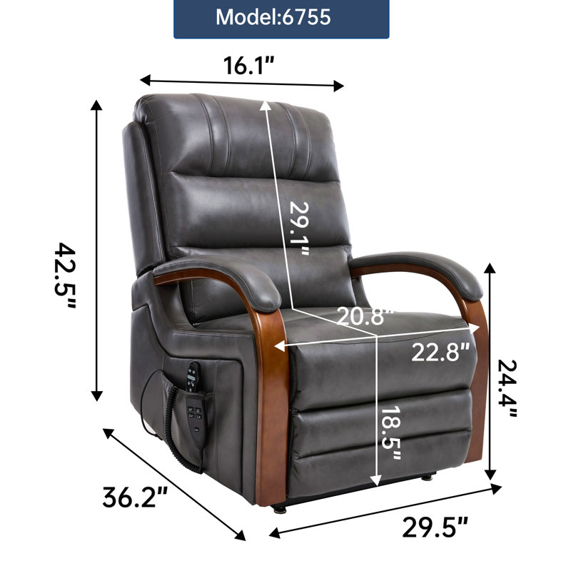 Power Leatheraire Lift Recliner Chair Dual Motor Infinite Position With Solid Wood Armrests, Heat Massage And Heavy Duty Motion Mechanism