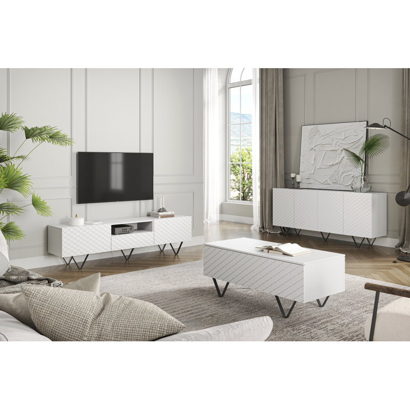 Bansilal Four Leg Coffee Table with Storage, White/Black