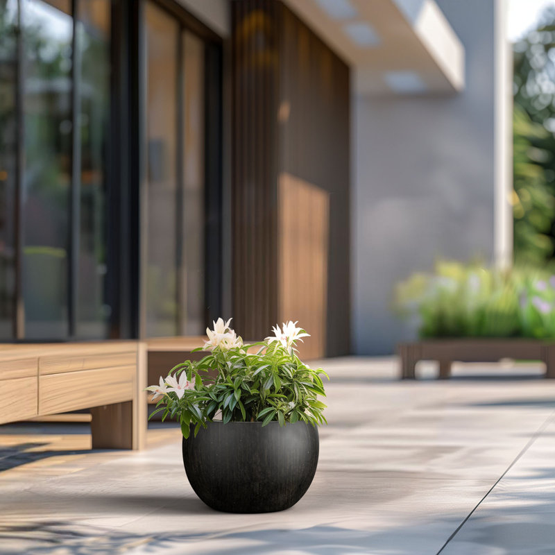 Pot à fleurs en ciment Highwoods, H 10,5 po x l 15 po x P 15 po, Noir bronzé