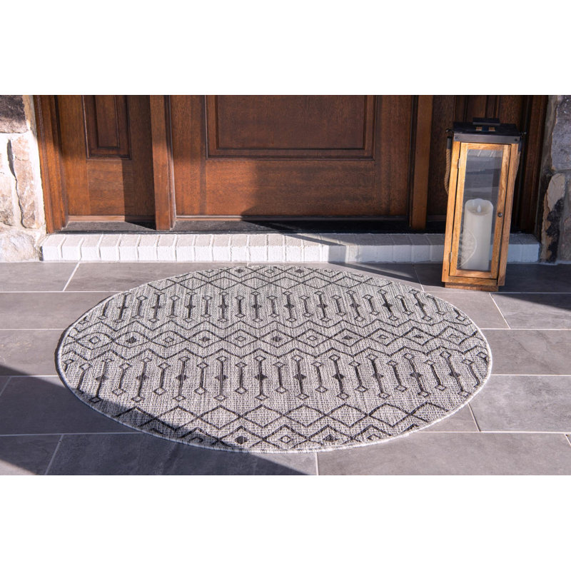 Outdoor Preen Area Rug Slate Foliage Color, Round 13'