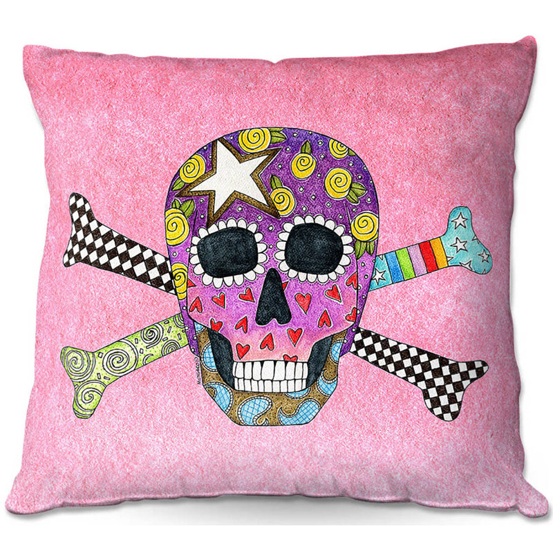  Coussin Couch Skull and Cross Bones, 20 po x 20 po, Rose clair