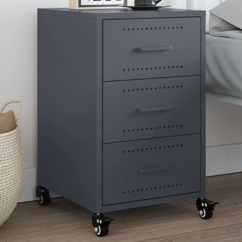 Aneyah 36cm W Steel Bedside Table, Anthracite
