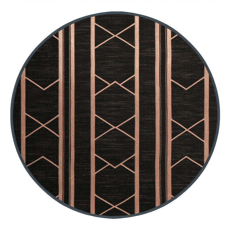 Machine Washable Trellis Black Area Rug, Round 5'