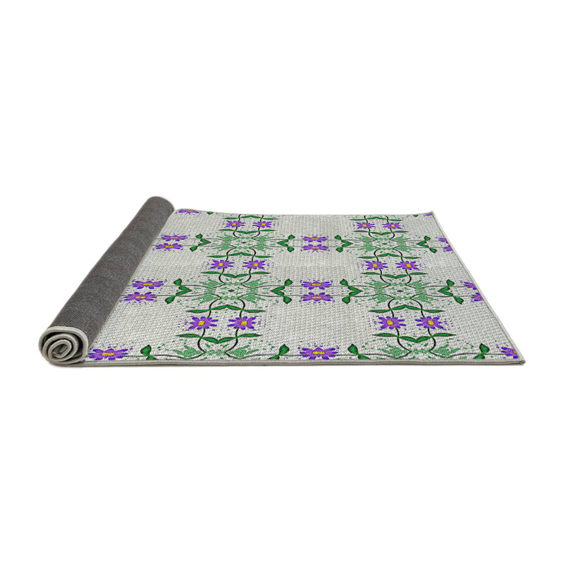 Tapis vert/gris tissé à la machine, Rond 7 pi